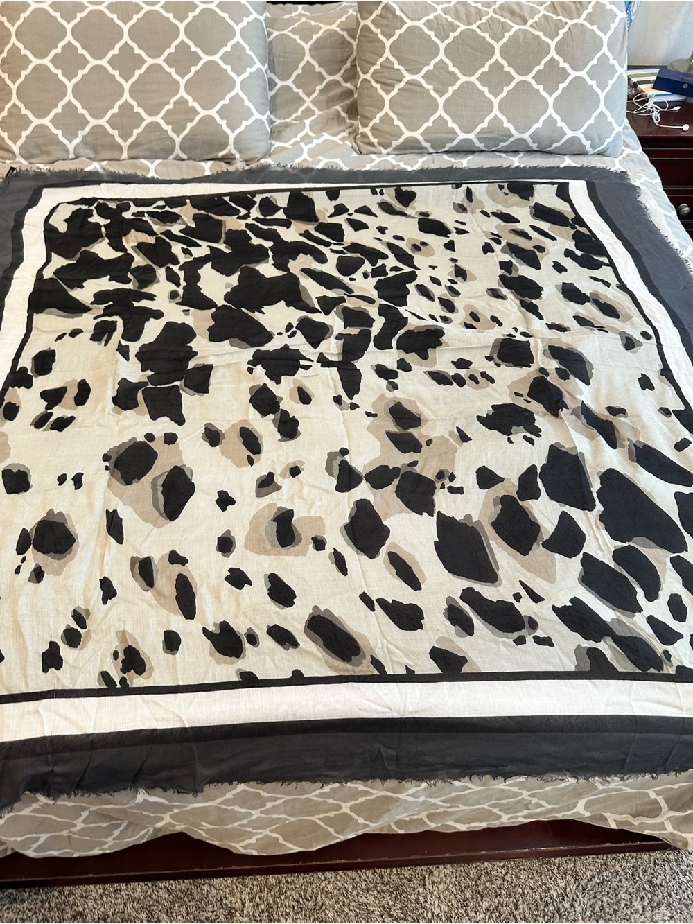 Burberry Black and White Animal Print Silk Square Scarf - Picture 4 of 12